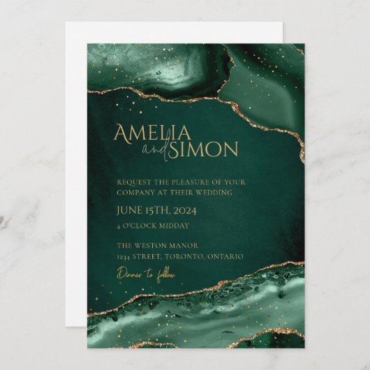 Invitation Emerald et Gold Left Dark (Devant / Derrière)