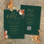 Invitation Emerald Et Gold Rustic Floral Code QR Mariage<br><div class="desc">Cette élégante invitation de mariage peut être personnalisée avec vos informations en typographie or chic avec vos détails de site Web mariage et votre code QR au verso sur un arrière - plan vert émeraude. Conçu par Thisisnotme©</div>