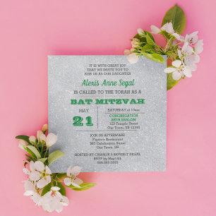 Invitation Emerald et Silver Parties scintillant Bat mitzvah