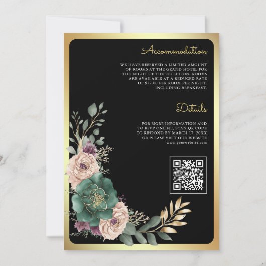 Invitation Emerald Floral Branche Black QR Code Mariage musul (Dos)