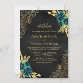 Invitation Emerald Floral dentelle noir QR Code Mariage musul (Devant)