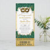 Invitation Emerald Floral Quinceañera Masquerade VIP Ticket (Debout devant)