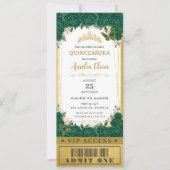 Invitation Emerald Floral Quinceañera Sweet 16 VIP Ticket (Devant)