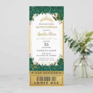 Invitation Emerald Floral Quinceañera Sweet 16 VIP Ticket