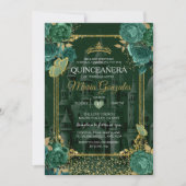 Invitation Emerald Floral Vert Quinceañera Papillon (Devant)
