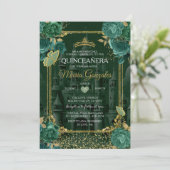 Invitation Emerald Floral Vert Quinceañera Papillon (Debout devant)