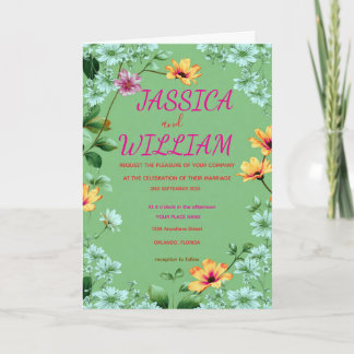 Invitation "Emerald Garden" - Whimsical Sage Green Wildflower