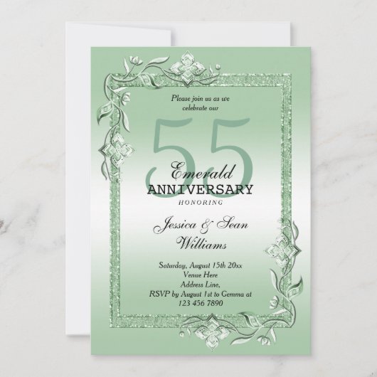 Invitation Emerald Gem & Parties scintillant 55e Mariage (Devant)