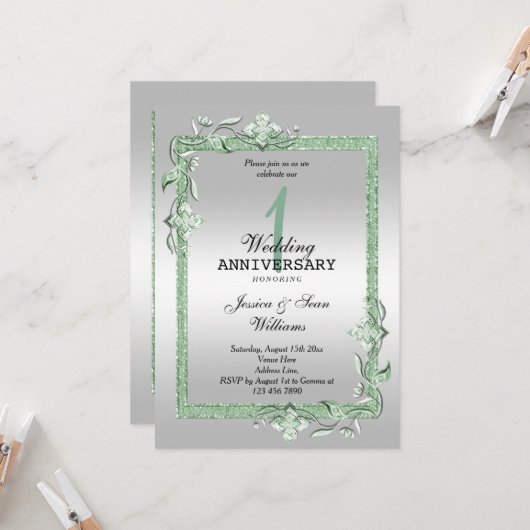 Invitation Emerald Gem & Parties scintillant & Silver 1er Mar (Devant/Arrière en situation)