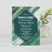 Invitation Emerald Gold Abstrait Agate Marbre Brunch Bubbly (Debout devant)