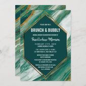 Invitation Emerald Gold Abstrait Agate Marbre Brunch Bubbly (Devant / Derrière)