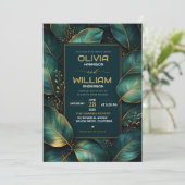 Invitation Emerald Gold Botanical Luxury Green Leaf  (Debout devant)