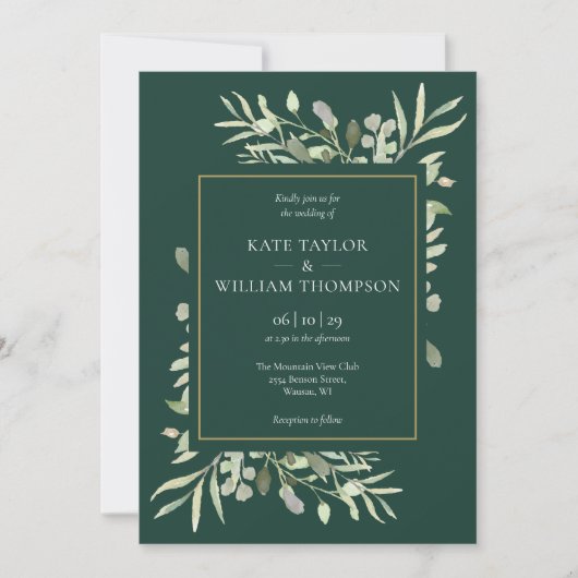Invitation Emerald Gold Elegant Green Mariage photo (Devant)