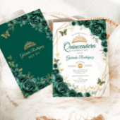 Invitation Emerald Gold Floral Quinceanera
