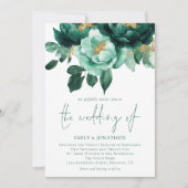 Invitation Emerald Gold Florals Photo QR Code Mariage (Devant)