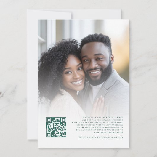 Invitation Emerald Gold Florals Photo QR Code Mariage (Dos)