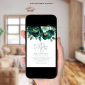 Invitation Emerald Gold Flowers Photo QR Code Mariage