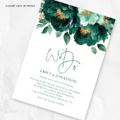 Invitation Emerald Gold Flowers Photo QR Code Mariage