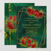 Invitation Emerald Gold Géométrique Florales Rouge Couples Do (Devant / Derrière)
