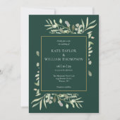 Invitation Emerald Gold Green Foliage Mariage (Devant)