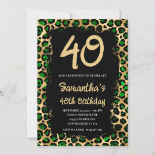 Invitation Emerald Gold Leopard peint noir 40e anniversaire