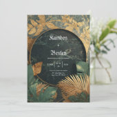 Invitation Emerald Gold Marble Tropical VIP Mariage (Debout devant)
