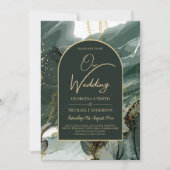 Invitation Emerald Gold Marbled Imprimé ou Mariage numérique (Devant)