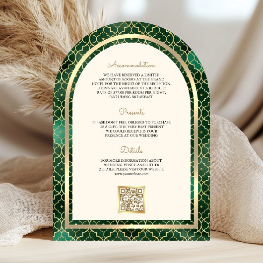 Invitation Emerald Gold Marocain QR Code Sikh Arch Mariage