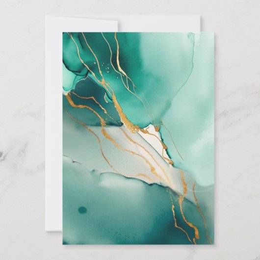 Invitation Emerald Gold Ocean Waves Beach Wedding (Dos)