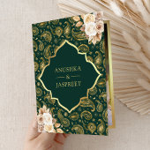Invitation Emerald Gold Paisley Floral QR Code Mariage indien