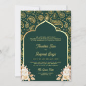 Invitation Emerald Gold Paisley Floral QR Code Mariage indien (Devant)