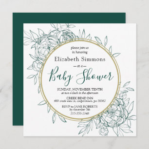 Invitation Emerald & Gold Peony Baby shower en toile florale