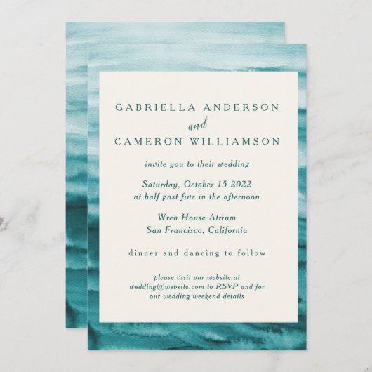 Invitation Emerald Green Abstraite Aquarelle Mariage élégant (Devant / Derrière)