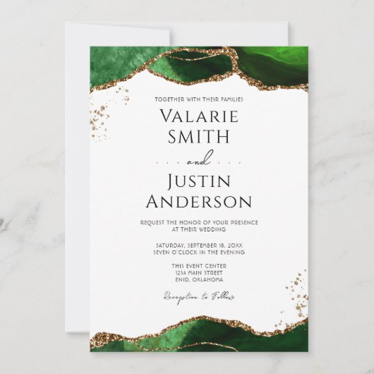 Invitation Emerald Green Agate Mariage du budget (Devant)