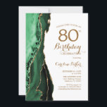 Invitation Emerald Green Agate Or 80e anniversaire<br><div class="desc">Émeraude vert et or agate 80e anniversaire invitation de fête. Design élégant et moderne avec aquarelle agate marbre arrière - plan,  fausse parties scintillant or et typographie script de police. Carte invitation branchée parfaite pour une célébration anniversaire féminine élégante. Invitations Zazzle imprimées ou téléchargement instantané modèle imprimable numérique.</div>