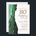 Invitation Emerald Green Agate Or 80e anniversaire<br><div class="desc">Émeraude vert et or agate 80e anniversaire invitation de fête. Design élégant et moderne avec aquarelle agate marbre arrière - plan,  fausse parties scintillant or et typographie script de police. Carte invitation branchée parfaite pour une célébration anniversaire féminine élégante. Invitations Zazzle imprimées ou téléchargement instantané modèle imprimable numérique.</div>