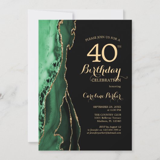 Invitation Emerald Green Agate Or Black 40e anniversaire (Devant)