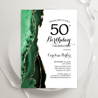 Invitation Emerald Green Agate Or Blanc 50e anniversaire