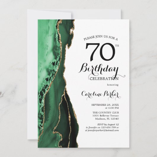 Invitation Emerald Green Agate Or Blanc 70e anniversaire (Devant)