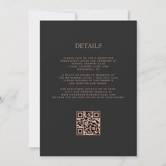 Invitation Emerald Green Agate Rose Gold QR Code Mariage (Dos)
