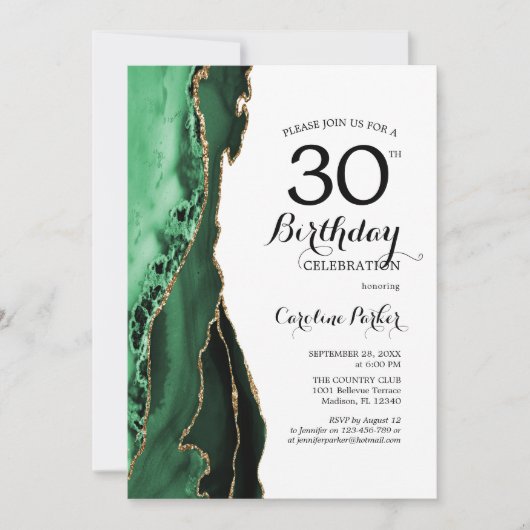 Invitation Emerald Green Agate White Gold 30e anniversaire (Devant)