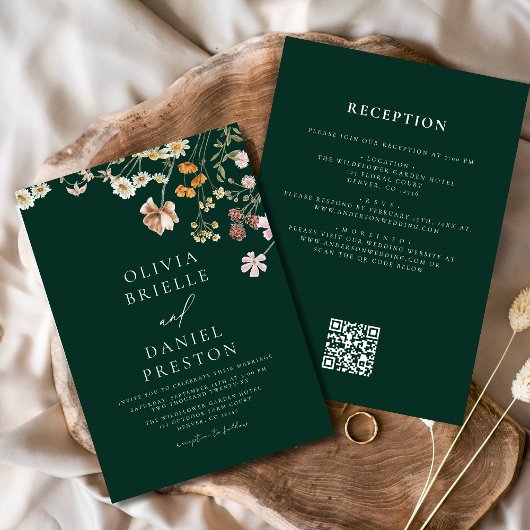 Invitation Emerald Green All in One QR Code Mariage
