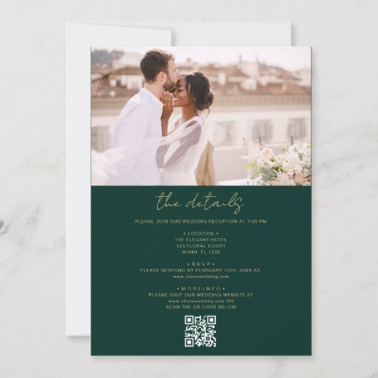 Invitation Emerald Green All In One QR Code Mariage photo (Dos)