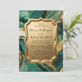 Invitation Emerald Green and Gold Agate Marble Luxury Wedding (Debout devant)
