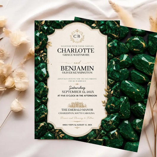 Invitation Emerald Green and Gold Luxury Gemstone