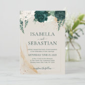 Invitation Emerald Green and Ivory Rose Floral BUDGET (Debout devant)