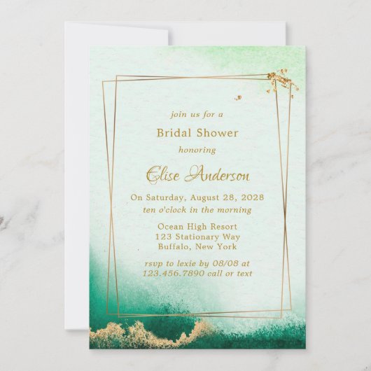 Invitation Emerald Green Aquarelle dorée Brunch & Bubbly (Devant)