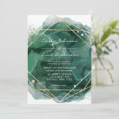 Invitation Emerald Green Aquarelle or Mariage géométrique (Debout devant)