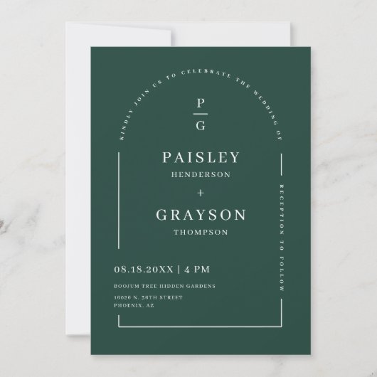 Invitation Emerald Green Arch Photo QR Code Monogramme (Devant)