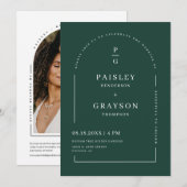 Invitation Emerald Green Arch Photo QR Code Monogramme (Devant / Derrière)